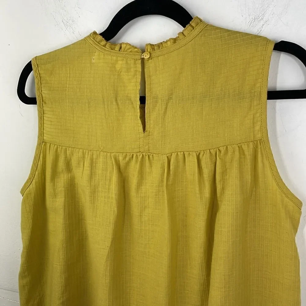 Tulip B Women’s cotton mustard sleeveless top embroidered detail size small